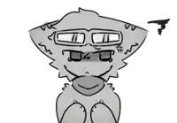 a black and white drawing of a cat with glasses