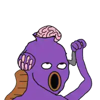 a cartoon of a purple monster with a brain on his head