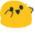 a yellow chicken with black eyes and a black beak