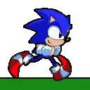 a pixel art of sonic the hedgehog running on a grassy hill .