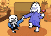 a pixel art of sans and toriel dancing together