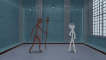 a stick figure is doing a handstand in a room with a window