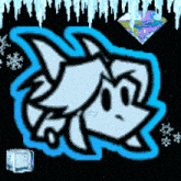 a drawing of a fox with icicles and snowflakes