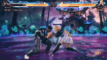a video game screen shows a man and a woman fighting and the number 39 is above them