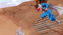 a cartoon of a man in a blue cape running
