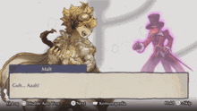 a screenshot of a video game with a character called malt