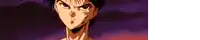 a close up of a man 's face with a purple sky in the background