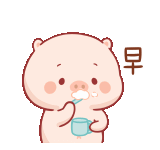 a pig is brushing its teeth with a toothbrush and holding a cup of water .
