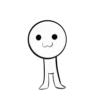 a black and white drawing of a cartoon character with a face and legs
