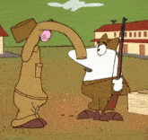 a cartoon character holding a gun with the letter g on the back