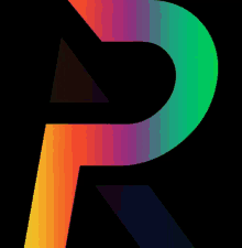 a letter r with a rainbow colored gradient on a black background