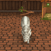 a white animal is walking on a brick floor in a video game