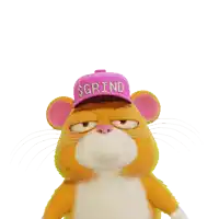 a mouse wearing a pink hat that says grind