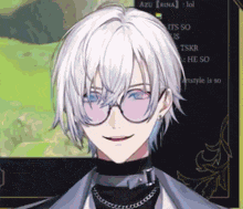 a man with white hair and glasses is smiling