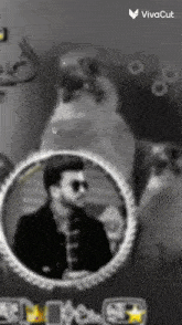 a black and white photo of a man in a circle with the vivacut logo on the bottom right