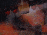 a painting of a field of fire with a blurred background