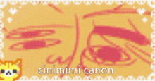 a pixel art of a woman 's eyes with the words cinimimi canon written on it .