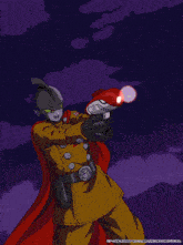 a cartoon of a man in a red cape with a red light coming out of his chest