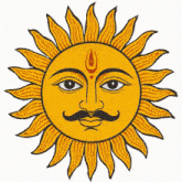 a drawing of a sun with a man 's face on it