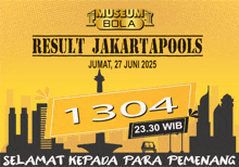 a poster for museum bola shows a city skyline and says " result jakartapools "