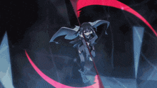 a girl with a sword in her hand is surrounded by a red ring