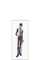 a man in a suit is standing with a cane in his hand .