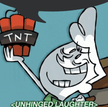 a cartoon character holding up a tnt sign