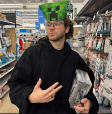 a man wearing a creeper hat holds a briefcase