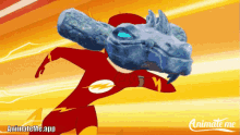 an animate me app shows a cartoon character in a flash suit