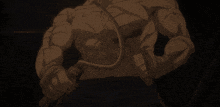 a man with a hook in his chest is standing in the dark