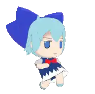 a cartoon girl with blue hair and a blue bow