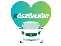 a white car is in front of a heart that says koszonjuk on it