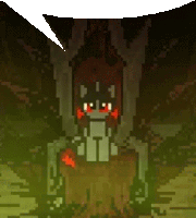 a pixel art of a monster with a speech bubble behind it
