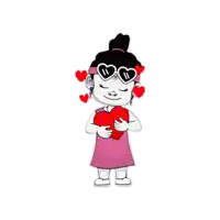 a girl in sunglasses is holding a heart in her hands .