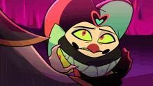 a cartoon character with green eyes and a heart on his head