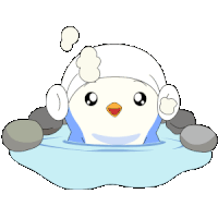 a cartoon of a penguin wearing a white hat and a towel