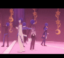 a group of anime characters standing on a stage