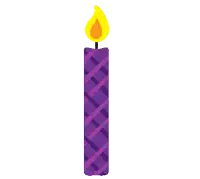 a purple birthday candle with a yellow flame is lit