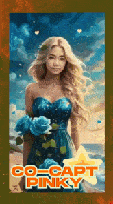 a painting of a woman in a blue dress with the words co-capt pinky