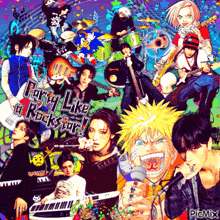 a collage of anime characters with the words party like a rockstar at the bottom