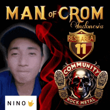 a man in a blue shirt is on a poster for man of crom indonesia