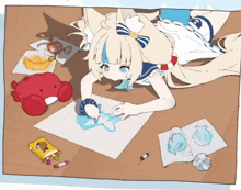 a drawing of a girl laying on the floor drawing a star