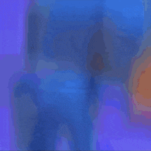 a blue cartoon character is dancing on a yellow background .