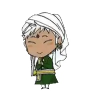 a cartoon drawing of a man wearing a turban and a green dress .