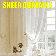 a sheer curtain with a clear handle sits on a chair