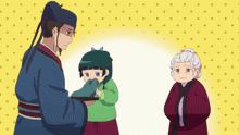 a cartoon of a man holding a child and a woman