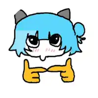 a cartoon character with a blue hair and black ears is pointing at something .