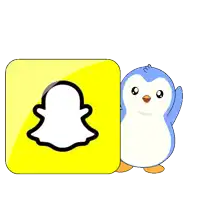 a penguin is standing next to a snapchat logo