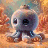 a painting of an octopus by hailuo ai with bubbles
