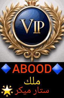 a blue and gold logo with the word vip in the center